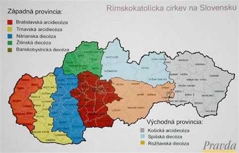 Mapa súčasného rozdelenia cirkevných provincií na území Slovenskej republiky