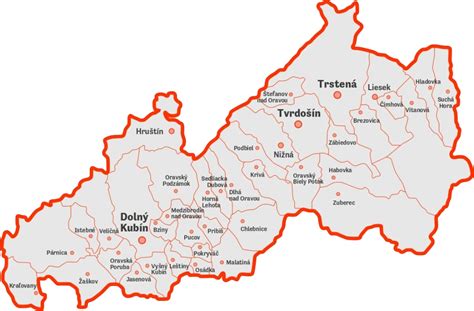 mapa Oravy so zvýraznenou polohou obce Hladovka v Oravskej kotline
