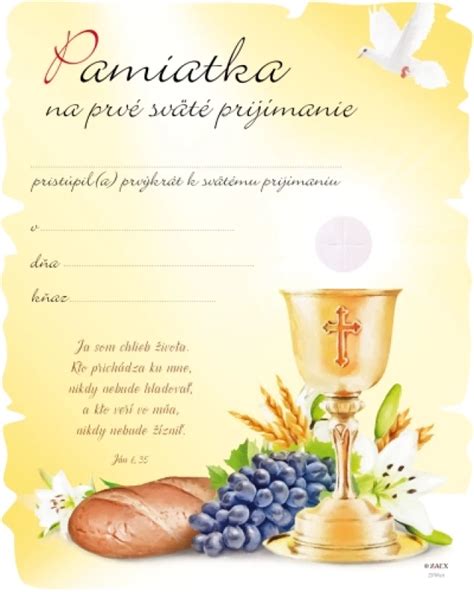 Pracovné listy pre prípravu na prvé sväté prijímanie