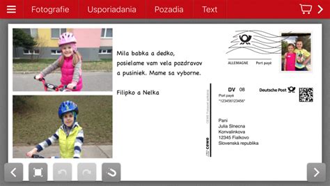 Ilustrácia zobrazujúca rôzne možnosti personalizácie digitálnych pohľadníc, ako sú fotografie, text a nálepky.