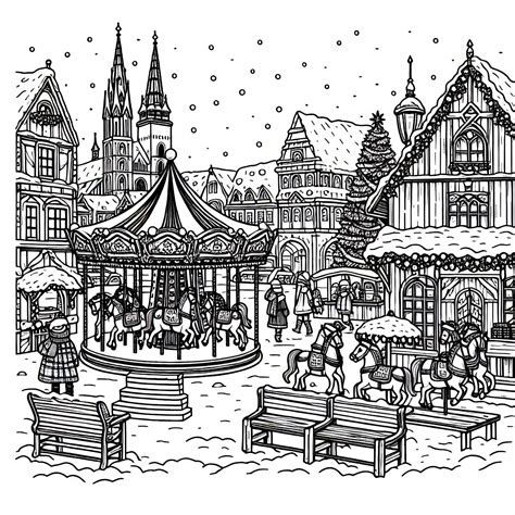 Rušný nemecký vianočný trh s drevenými stánkami, farebnými svetlami a ľuďmi popíjajúcimi Glühwein