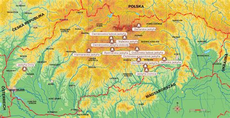 mapa Slovenského krasu s vyznačenou polohou jaskyne Domica