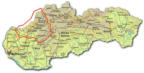 Mapa Trenčianskeho kraja s vyznačenými svadobnými lokalitami