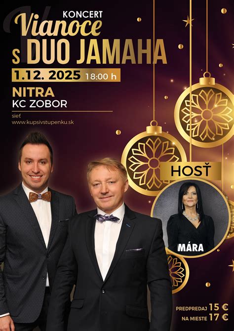 Atmosférická fotografia z vianočného koncertu Duo Jamaha so slávnostným osvetlením a dekoráciami