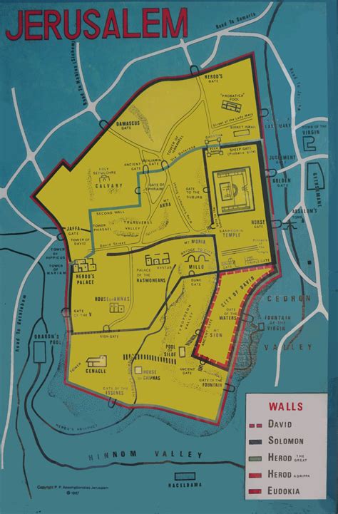 Mapa Jeruzalema s vyznačeným chrámom