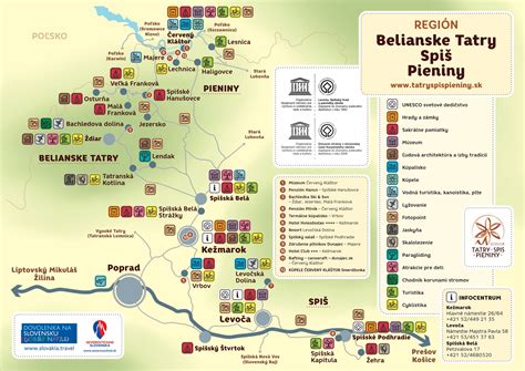 Mapa regiónu Spiš s vyznačenými potenciálnymi lokalitami pre vonkajšie podujatia.
