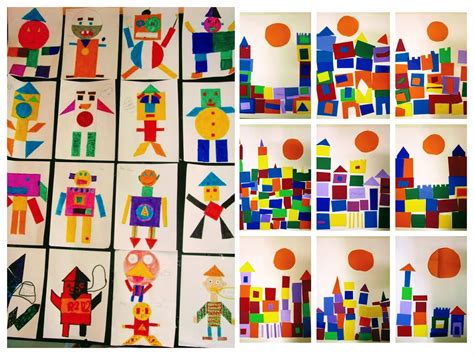 Koláž základných geometrických tvarov, ktoré tvoria jednoduché zvieratká