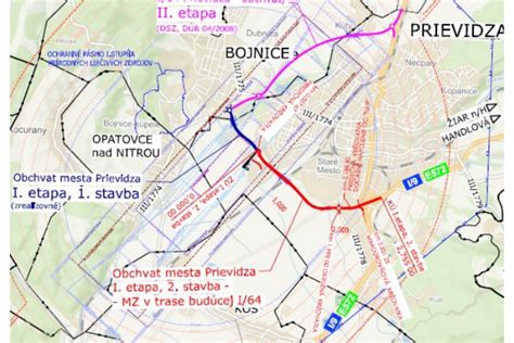 Mapa okolia Prievidze a Bojníc s vyznačenými potenciálnymi svadobnými miestami