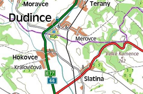 Mapa okolia Dudiniec s vyznačenými ubytovacími zariadeniami