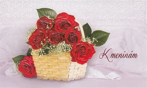 pohladnica s kvetmi a venovaním k meninám