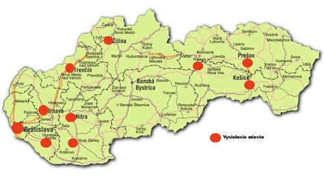 mapa Slovenska s vyznačenými lyžiarskymi strediskami