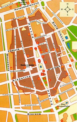 mapa historického centra Banskej Štiavnice s vyznačenými pamiatkami