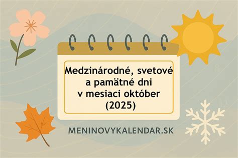 Ilustrácia kalendára s označenými meninami v mesiaci október.