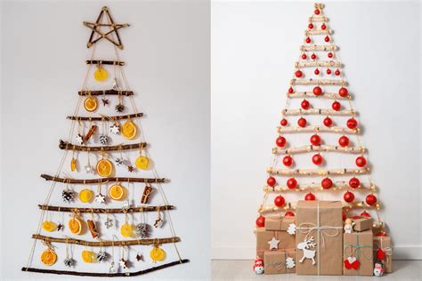 Ukážka nástenného vianočného stromčeka z konárov