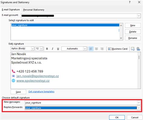 Screenshot nastavenia podpisu v Outlooku