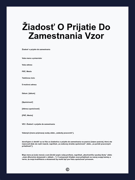 Šablóna žiadosti o prijatie do zamestnania