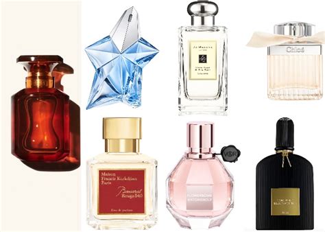 koláž flakónov dámskych parfumov pre romantické ženy