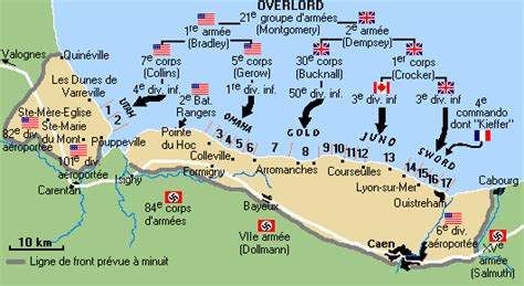 mapa vylodenia spojeneckých vojsk na piatich plážach v Normandii (Utah, Omaha, Gold, Juno, Sword)
