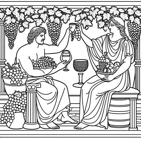Starogrécky boh Dionýzos s hroznom a vinicou, symbolizujúci radosť a úrodu