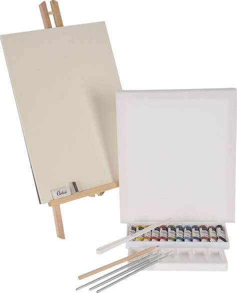 fotografia maliarskeho stojana s plátnom a farbami