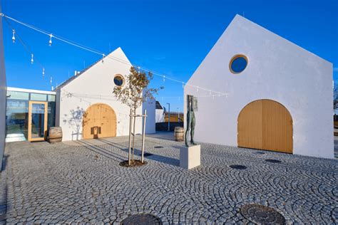 architektonický pohľad na moderné vinárstvo s vinicami v pozadí