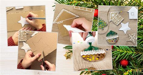 Koláž rôznych vianočných ozdôb vyrobených z papiera a recyklovaných materiálov