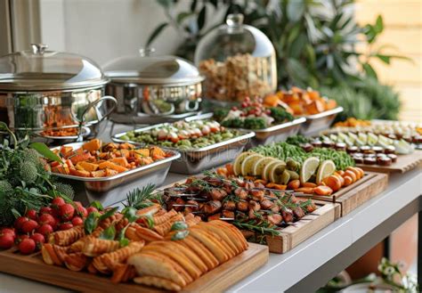 Thematic photo of beautifully arranged wedding food on a buffet table