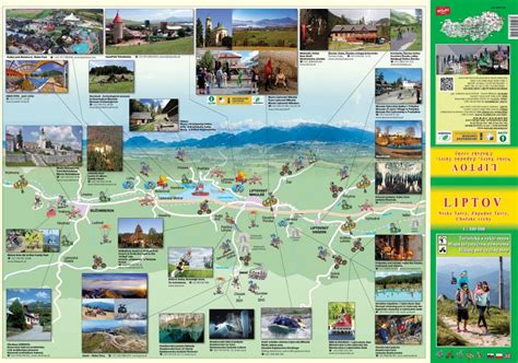 Mapa regiónu Liptov s vyznačenými hlavnými turistickými atrakciami a obcami