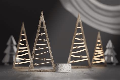 Zobrazenie rôznych štýlov vianočných stromčekov z dreva (minimalistické, rustikálne, moderné)