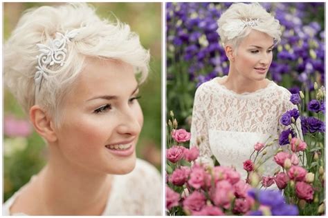 Ilustrácia rôznych svadobných účesov pre krátke vlasy s doplnkami.