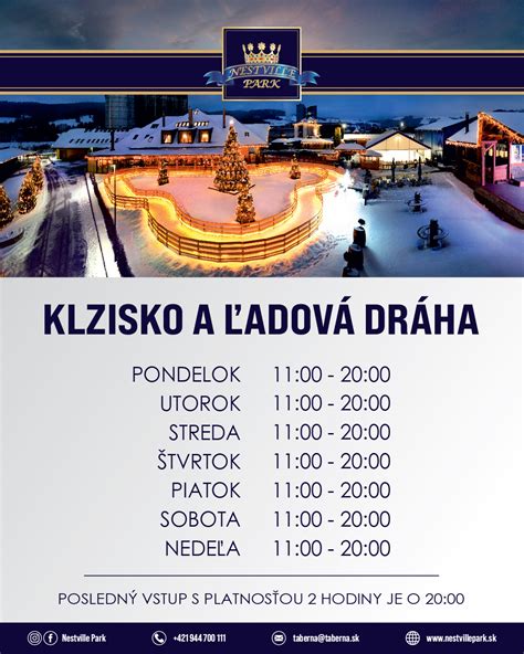 Infografika klziska a ľadovej dráhy s rozmermi a prevádzkovými hodinami