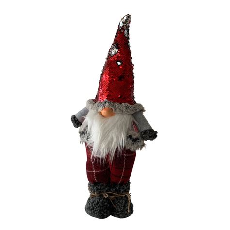 plyšový škriatok GNOM v stojacej pozícii s tvarovateľnou čiapkou a sviatočným oblečením
