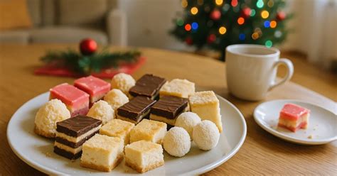 bohatý výber sviatočných koláčov a rezov na ozdobenom podnose, vianočná alebo slávnostná atmosféra