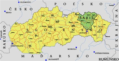 Mapa regiónu Šariš s vyznačenými Krivanmi