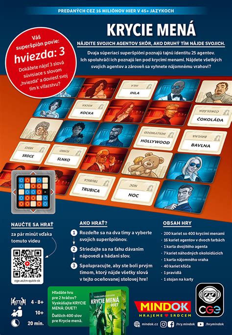 Ilustrácia herných kariet hry Krycie mená s rôznymi slovami a obrázkami.