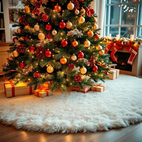rôzne druhy kobercov pod vianočný stromček v rôznych farbách a vzoroch