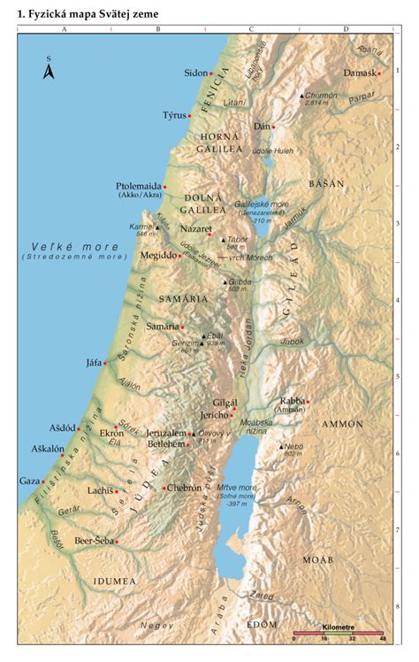 Mapa Svätej zeme s vyznačenou Olivovou horou a Jeruzalemom