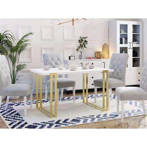 Detail prevedenia stola Fowiq Gold: hrúbka dosky, ABS hrany a zlaté oceľové nohy.