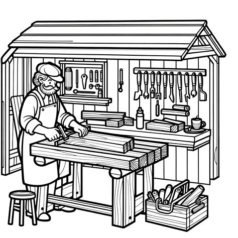 Obrázok stolárskej dielne s výrobkami oslávenca