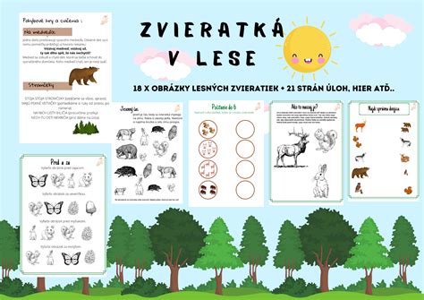 Infografika ukazujúca rôzne typy úloh z pracovných listov (počítanie, bludisko, dokresľovanie)