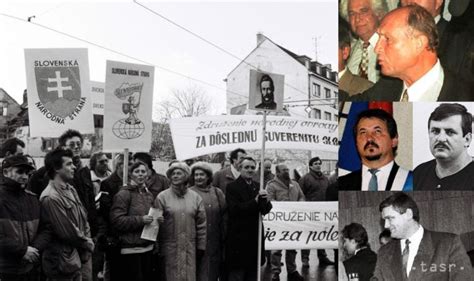 KOMBO snímka: Manifestácia pred budovou SNR v Bratislave za národnú suverenitu a rovnoprávnosť Slovenska v marci 1990