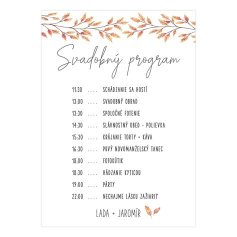 prehľadný svadobný harmonogram zobrazený na plagáte