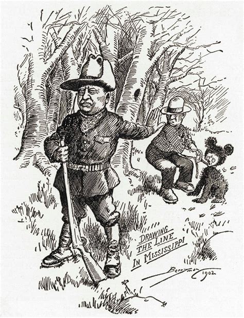 Karikatúra Theodora Roosevelta od Clifforda Berrymana, ktorá inšpirovala vznik plyšového medvedíka Teddy