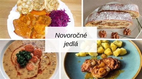 Rôzne jedlá, ktoré sa tradične pripravujú na Nový rok, vrátane mäsových a strukovinových pokrmov