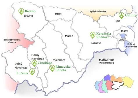 Infografika: mapa Rožňavskej diecézy s vyznačenými miestami pre získanie odpustkov