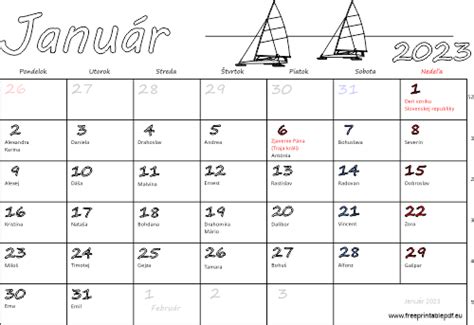 Ilustrácia slovenského kalendára s menami