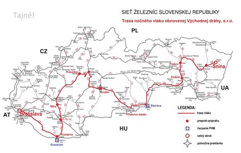 Mapa s vyznačenou trasou nového vlaku Východnej dráhy
