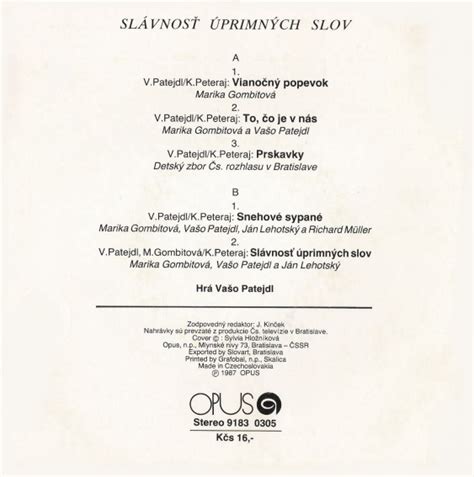 Obal albumu Slávnosť úprimných slov