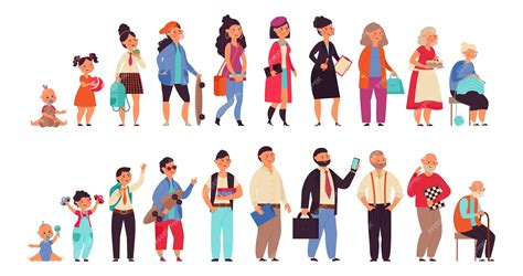 séria ilustrácií symbolizujúcich rôzne životné etapy od 18 do 90 rokov