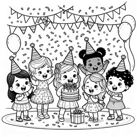 Ilustrácia hrocha oslavujúceho narodeniny s deťmi a tortou
